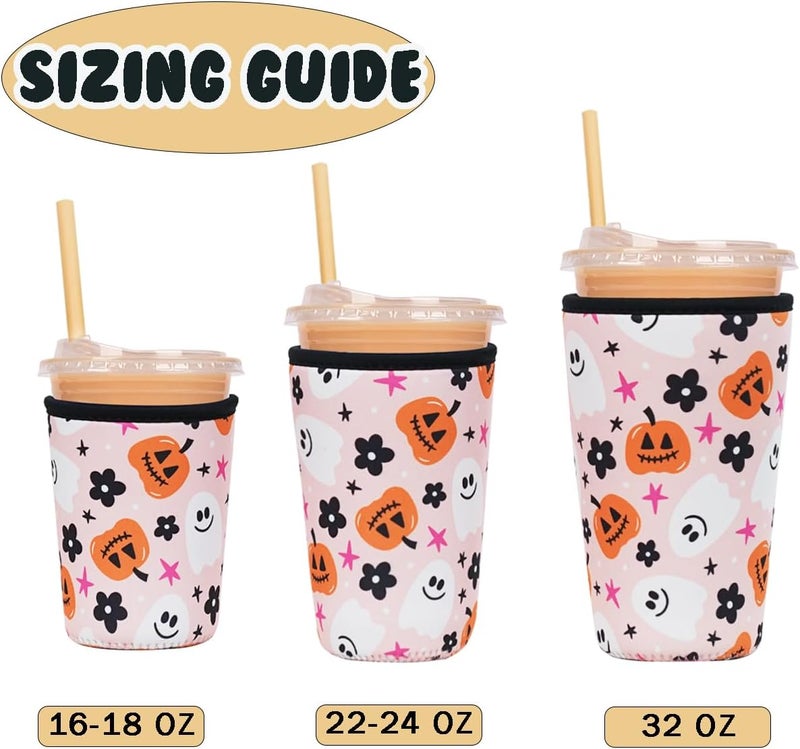 Haevola Reusable Insulated Neoprene Iced Coffee Cup Sleeve, Durable Drink Sleeve for Cold Beverages, Beverage Holder for Iced Coffee, Hello Pumpkin - Image 5